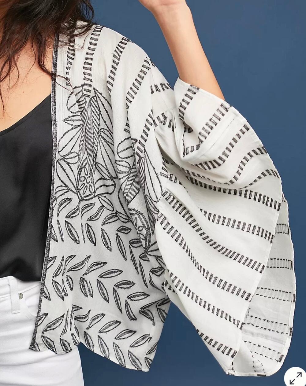 Anthropologie Akemi + Kin Annabella Ruffled Kimono Cardigan Black White OS